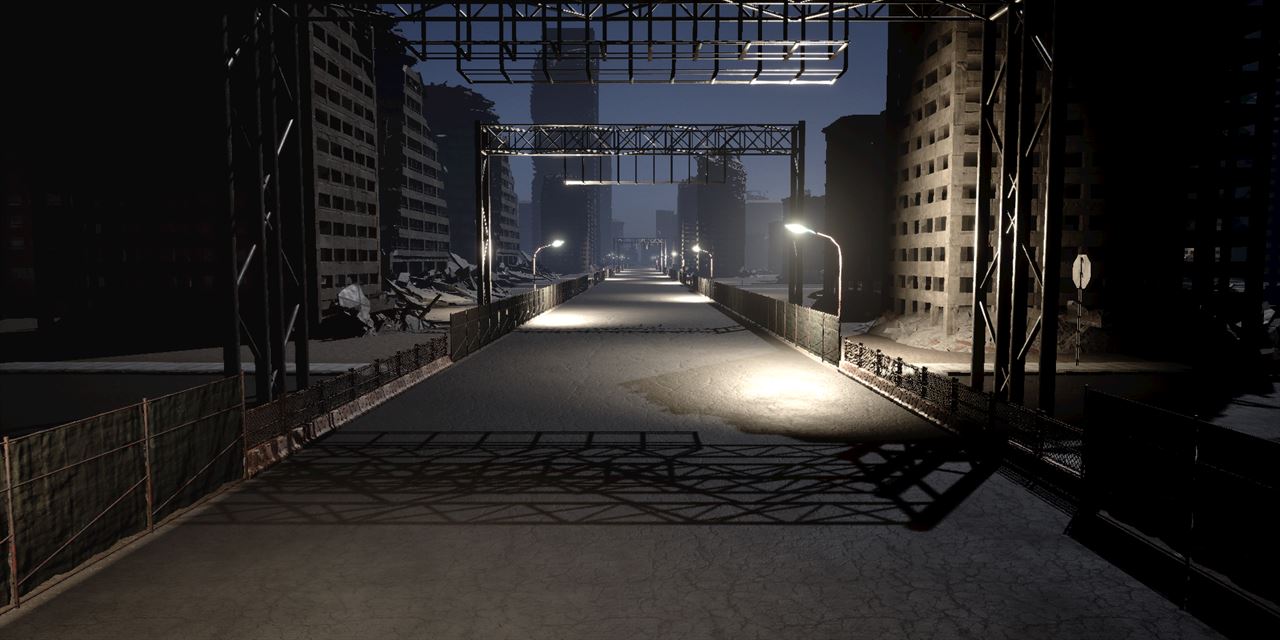 Start gantry on the Downtown street circuit at night